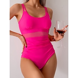 Light in the box Dames Zwemkleding Een stukje Monokini Zwempak Netstof Blote rug Buikcontrole Hoge taille Slank Vakantie Strand Kleding Effen Kleur U-hals Mouwloos Badpakken