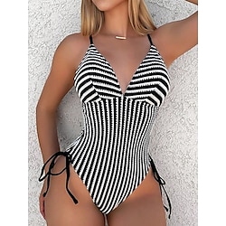 Light in the box Dames Zwemkleding Een stukje Monokini Zwempak Blote rug Buikcontrole Hoge taille Slank Vakantie Strand Kleding Geometrisch Halternek Mouwloos Badpakken