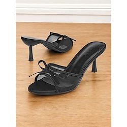 Black Mesh High Heels with Satin Bow Detail – Chic Open-Toe Party Shoes for Women, Perfect for Evening Events and Social Gatherings