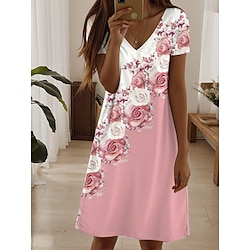 Light in the box Dames Casual jurk Elegant Tropisch Hawaii Dagelijks Normale pasvorm Bloemig Korte mouw Strakke ronde hals Blozend Roze Zomer Lente