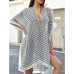 Dames Zwemkleding Bedekken Zwemjurk Zwempak Vakantie Strand Kleding Geometrisch V-hals Lange mouw Badpakken Lightinthebox