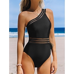 Light in the box Dames Zwemkleding Een stukje Monokini Zwempak Blote rug Buikcontrole Hoge taille Vakantie Strand Kleding Effen Kleur Asymmetrische nek Mouwloos Badpakken