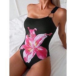 Light in the box Dames Zwemkleding Een stukje Monokini Zwempak Blote rug Buikcontrole Hoge taille Slank Vakantie Strand Kleding Bloemig Asymmetrische nek Mouwloos Badpakken