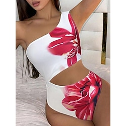 Light in the box Dames Zwemkleding Een stukje Monokini Zwempak Blote rug Buikcontrole Hoge taille Slank Vakantie Strand Kleding Bloemig Scoophals Mouwloos Badpakken