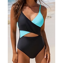 Light in the box Dames Zwemkleding Een stukje Monokini Zwempak Blote rug Buikcontrole Hoge taille Slank Vakantie Strand Kleding Effen Kleur V-hals Mouwloos Badpakken