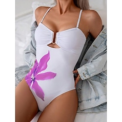 Light in the box Dames Zwemkleding Een stukje Monokini Zwempak Blote rug Buikcontrole Hoge taille Slank Vakantie Strand Kleding Bloemig V-hals Mouwloos Badpakken