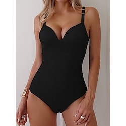 Light in the box Dames Zwemkleding Een stukje Monokini Zwempak Blote rug Buikcontrole Hoge taille Slank Vakantie Strand Kleding Effen Kleur V-hals Mouwloos Badpakken