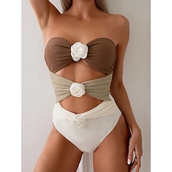 Light in the box Dames Zwemkleding Een stukje Monokini Zwempak Blote rug Buikcontrole Hoge taille Slank Vakantie Strand Kleding Kleurenblok Strapless Mouwloos Badpakken