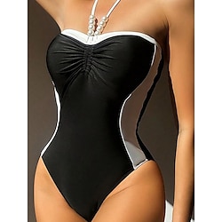 Light in the box Dames Zwemkleding Een stukje Monokini Zwempak Blote rug Buikcontrole Hoge taille Slank Vakantie Strand Kleding Effen Kleur Halternek Mouwloos Badpakken