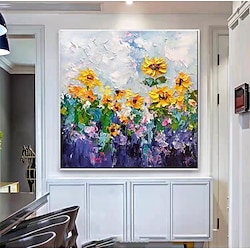 Light in the box met de hand geschilderde zonnebloem canvas wandkunst paarse wilde bloemen schilderij tienermeisjes kamer decor bloemen moderne kunst huisdecoratie gespannen frame klaar om op te hangen of zonder lijst