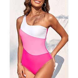 Light in the box Dames Zwemkleding Een stukje Monokini Zwempak Blote rug Buikcontrole Hoge taille Slank Vakantie Strand Kleding Kleurenblok Asymmetrische nek Mouwloos Badpakken