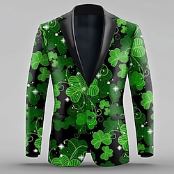 Light in the box Voor heren Klaver Blazerjack Casual Saint Patrick's Day 3D-afdrukken Zomer Lente Herfst Inkeping Lange mouw Groen