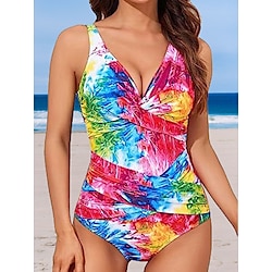 Light in the box Dames Zwemkleding Een stukje Monokini Zwempak Blote rug Buikcontrole Hoge taille Slank Vakantie Strand Kleding Luipaard Tie Dye V-hals Mouwloos Badpakken