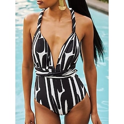 Light in the box Dames Zwemkleding Een stukje Monokini Zwempak Blote rug Buikcontrole Hoge taille Slank Vakantie Strand Kleding Kleurenblok V-hals Mouwloos Badpakken