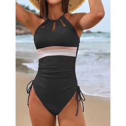 Light in the box Dames Zwemkleding Een stukje Monokini Zwempak Blote rug Buikcontrole Hoge taille Slank Vakantie Strand Kleding Geometrisch Halternek Mouwloos Badpakken