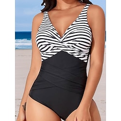 Light in the box Dames Zwemkleding Een stukje Monokini Zwempak Blote rug Buikcontrole Hoge taille Slank Vakantie Strand Kleding Streep V-hals Mouwloos Badpakken