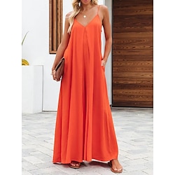 Light in the box Dames Normaal Jumpsuit Actief Effen Kleur Mouwloos V-hals Blote rug Vakantie Dagelijks Normale pasvorm Zwart Lichtgroen Wijn Zomer