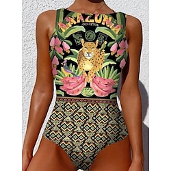 Light in the box Dames Zwemkleding Een stukje Monokini Zwempak Blote rug Buikcontrole Hoge taille Slank Vakantie Strand Kleding Grafisch dier Ronde hals Mouwloos Badpakken