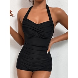 Light in the box Dames Zwemkleding Een stukje Monokini Zwempak Blote rug Buikcontrole Hoge taille Slank Vakantie Strand Kleding Effen Kleur Halternek Mouwloos Badpakken