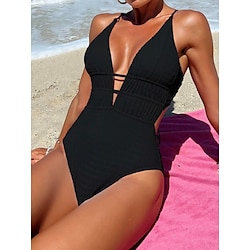 Light in the box Dames Zwemkleding Een stukje Monokini Zwempak Blote rug Buikcontrole Hoge taille Slank Vakantie Strand Kleding Effen Kleur V-hals Mouwloos Badpakken