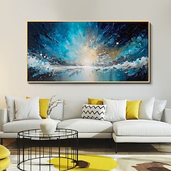 Light in the box handgemaakte olieverfschilderij canvas wanddecoratie moderne abstracte zonsopgang blauwe oceaan landschap voor woonkamer woondecoratie opgerold frameloos ongespannen schilderij