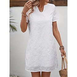 Dames Witte jurk Kanten jurk Elegant Stijlvol Casual Effen Mini-jurk Korte mouw V-hals Kant Uitknippen Normale pasvorm Vakantie Werk Dagelijks Wit Zomer Lente Lightinthebox