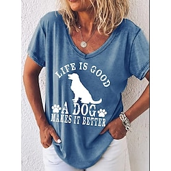 Women's Dog Funny Slang T Shirt Graphic Letter Casual Short Sleeve V Neck Regular Tops Daily Print Black White Light Green Pink Blue Summer Spring Dog Funny Slang