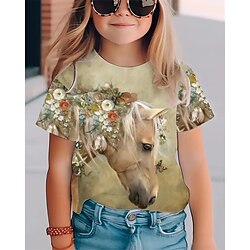 Voor meisjes 3D Paard T-shirt Korte mouw Zomer Lente Modieus Basic Kinderen 4-12 jaar Strakke ronde Voor meisjes 3D Paard T-shirt Korte mouw Zomer Lente Modieus Basic Kinderen 4-12 jaar Strakke ronde