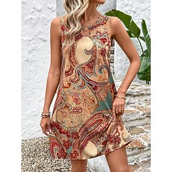 Women's Mini Dress Sundress Summer Dress Vacation Boho Daily Holiday Regular Fit Graphic Paisley Sleeveless Crew Neck Orange Summer