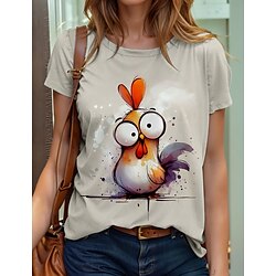 Dames T-shirt Grafisch dier Haan Stijlvol Casual Korte mouw Ronde hals Normale tops Dagelijks Weeken Dames T-shirt Grafisch dier Haan Stijlvol Casual Korte mouw Ronde hals Normale tops Dagelijks Weeken