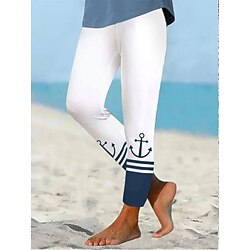 Women's Leggings Trousers Vacation Vintage Fashion Full Length High Waist Graphic Striped Printing Thermal Warm Breathable Soft Stretchy Vacation Casual Daily Black White Blue Gray