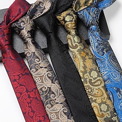 Men's Vintage Ties Wedding Party Patterned Tie with Floral Printed Black Yellow Red