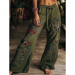 Women's Boho Trousers Wide Leg Chinos Vacation Vintage Ethnic Style Full Length High Waist Floral Graphic Pocket Elastic Waistband Printing Comfy Soft Comfortable Micro-elastic Outdoor Street