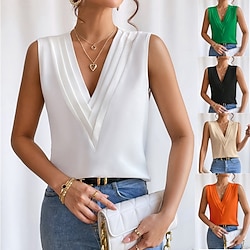 Women's Camisole Tank Top Solid Color Daily Casual Sleeveless V Neck Regular Tops Daily Black White Orange Green Apricot Summer