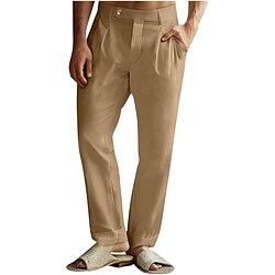 Men's Linen Pants Trousers Summer Pants Beach Pants Pleated Elastic Waist Straight Leg Plain Comfort Breathable Full Length Business Daily Holiday Fashion Classic Style Dark Khaki Black