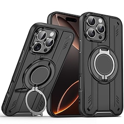 Magnetic Adsorption Phone Case for AirTag iPhone 16/15/14/13/12 Pro Max Plus With Stand Holder Geometric PC Metal Back Cover Wireless Charging