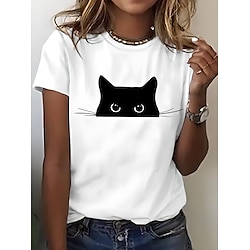 Women's T Shirt Graphic Animal Cat Vintage Stylish Classic Short Sleeve Crew Neck Round Neck Regular Tops Daily Weekend Print Black White Pink Blue Purple Summer Spring