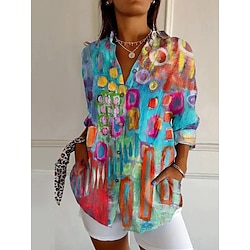 Women's Shirt Ombre Floral Graphic Vintage Tropical Hawaiian Long Sleeve Shirt Collar Regular Tops Work Daily Buttons Print Blue Orange Brown Green Summer Spring Fall