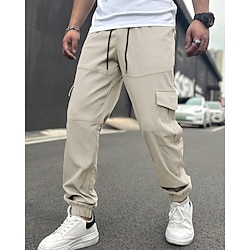 Men's Cargo Pants Trousers Drawstring Elastic Waist Multi Pocket Plain Wearable Outdoor Daily Camping  Hiking Fashion Classic Black Army Green