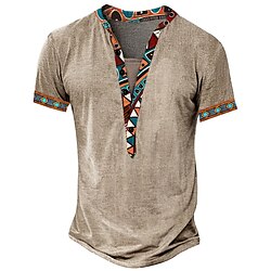 Men's Bohemian T Shirt Henley Shirt Tee Short Sleeve Designer Basic Classic Outdoor Casual Daily Summer Gray Green Khaki Henley Henley T-Shirt
