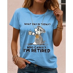 Women's T Shirt Retired Graphic Animal Letter Vintage Stylish Classic Short Sleeve Crew Neck Regular Tops Daily Weekend Print Blue Purple Green Summer Spring