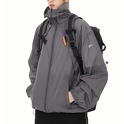Men's Running Jacket Outdoor Jacket Full Zip Long Sleeve Outerwear Athletic Sun Protection Breathable Quick Dry Lightweight Tennis Golf Running Sportswear Activewear Solid Colored Dark Grey White