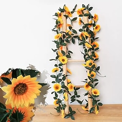 Artificial Sunflower Garland Vine with 8 Large Sunflowers, Realistic Faux Flower Decor for Home, Wall, Pipe Wrapping and Garden Decoration