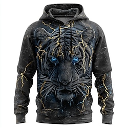 Men's Animal Hoodies Sweatshirt Outerwear Hooded Sweatshirt Crew Neck Cool 3D Print Club Streetwear Yellow Blue Drawstring Graphic Fall Winter Designer