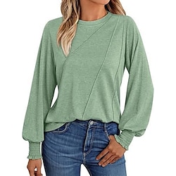 Women's Blouse Solid Color Stylish Casual Long Sleeve Crew Neck Regular Tops Daily Pink Wine Blue Green Spring Fall