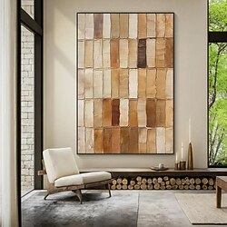 Mintura Hand Painted Abstract Brown Texture Oil Paintings on Canvas Modern Abstract Wall Art Picture For Home Decoration Ready To Hang With Stretched Frame