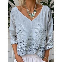 Women's Blouse Floral Graphic Vintage Stylish Classic 3/4 Length Sleeve V Neck Regular Tops Daily Pink Blue Purple Summer Spring