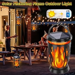 Solar Lanterns Flame Light Outdoor IP65 Waterproof Landscape Lamp Hanging Camping Lights for Courtyard Garden Flickering Flame Decor 1PC