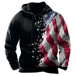 Independence Day Men's Flag American US Flag Hoodies Sweatshirt Hoodie Hooded Sweatshirt Crew Neck Casual Graphic Print Holiday Hunting Black 1 Black Drawstring Graphic Fall Winter Designer