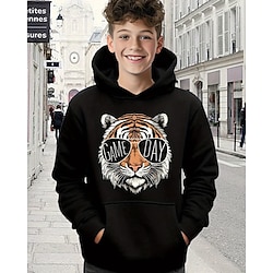 Boys' 3D Tiger Hoodie Long Sleeve Spring Fall Fashion Streetwear Kids 4-12 Years Hooded Outdoor Casual Daily Regular Fit